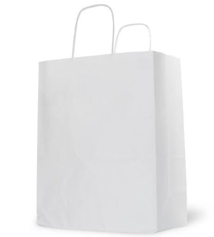White Shopping Bag - Paper Bag with Handles - Top Twist Bags (Qty: 200+)